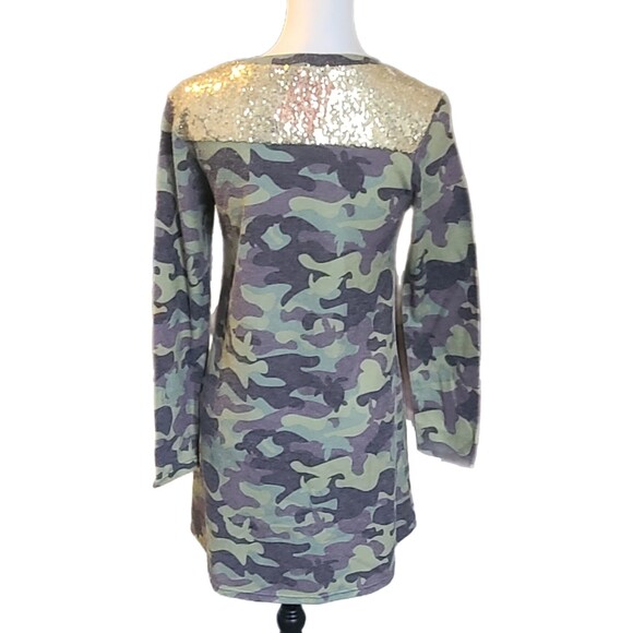 Simply Southern | Camo Green Turtles & Gold Sequin Sweater Dress, Size S (4-6) - Picture 4 of 9